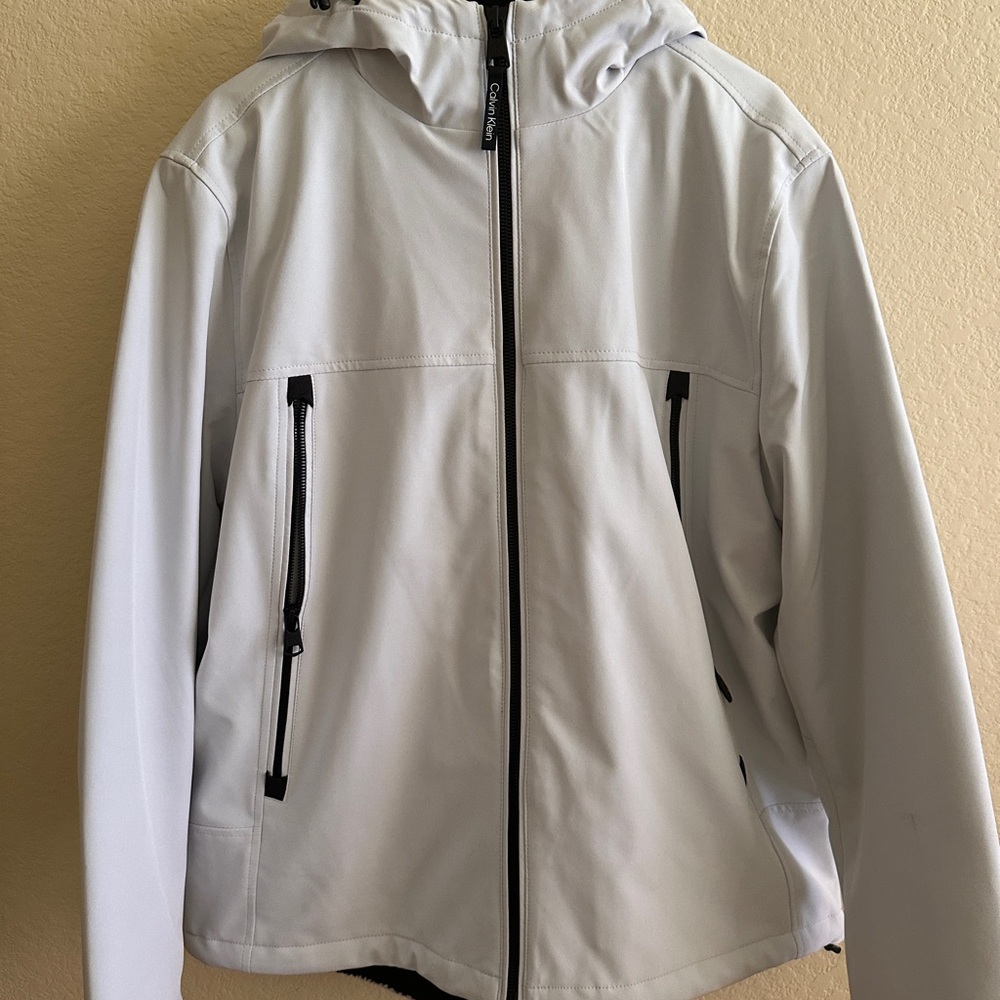 New w/Tag Calvin Klein Men's White Full Zip Jacket Size Large with Hoodie
